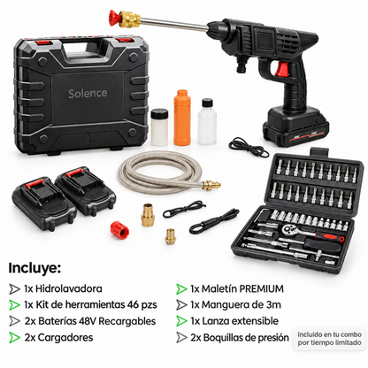 🔥COMBO LIQUIDACIÓN: Hidrolavadora + (Kit de Herramientas 46 Pzs + Doble Batería + Maletín)